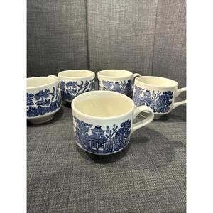 Antique Churchill Blue and White Tea Coffee Cups | Made in England | 4 available